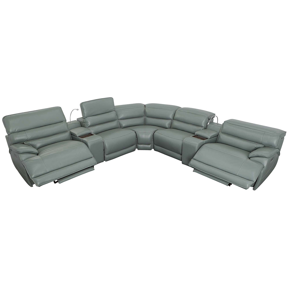 DATON 7-PIECE DUAL-POWER LEATHER RECLINING SECTIONAL, MINT