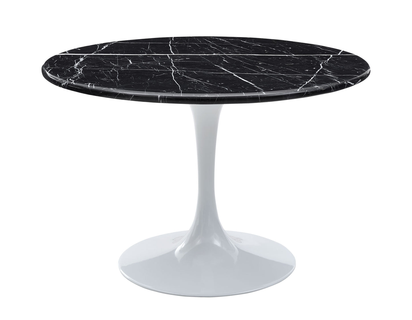 Colfax 45 inch Round Black Marquina Marble Top/White Base Dining Table