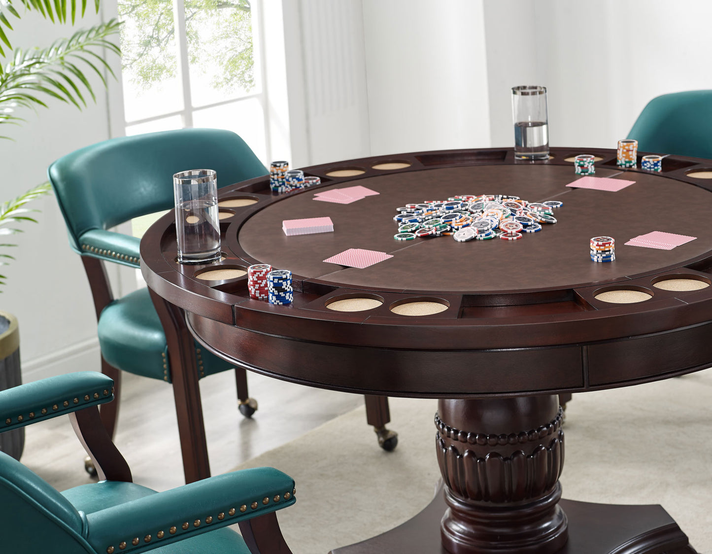 Tournament Game Table and Chairs, 6 Piece, Teal
(Table & 4 Captains Chairs)