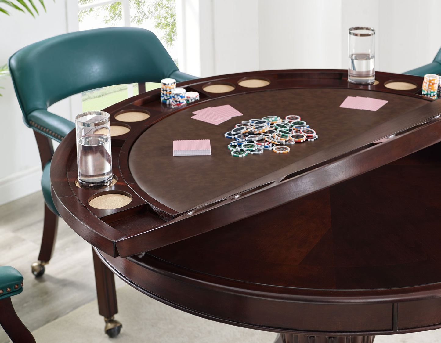 Tournament Game Table and Chairs, 6 Piece, Teal
(Table & 4 Captains Chairs)