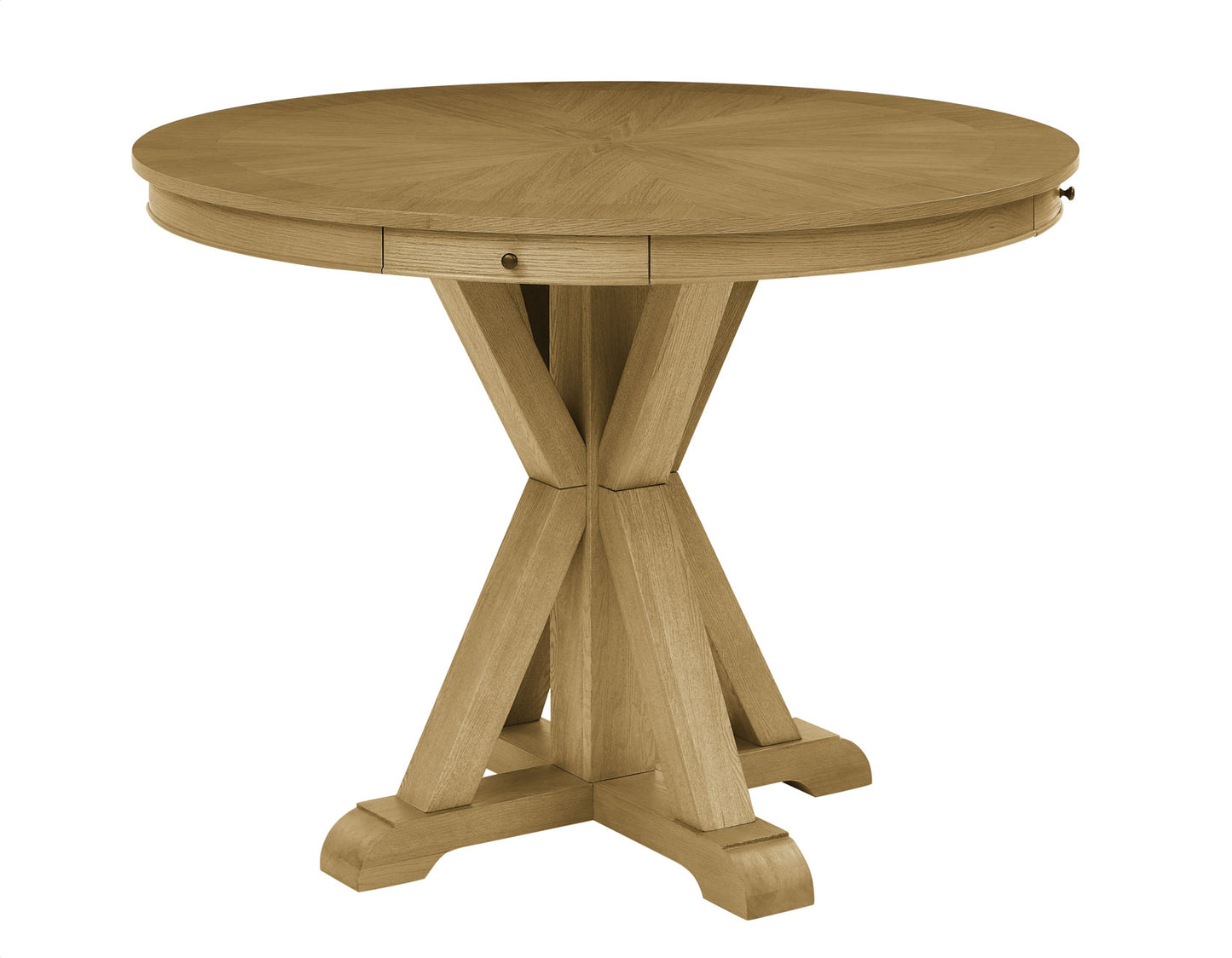 Rylie 48-inch Round Counter Dining Table with 4 Drawers and Folding Game Top, Natural Finish