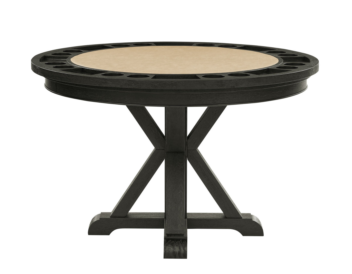 Rylie 48-inch Round Dining Table with Folding Game Top, Black Finish