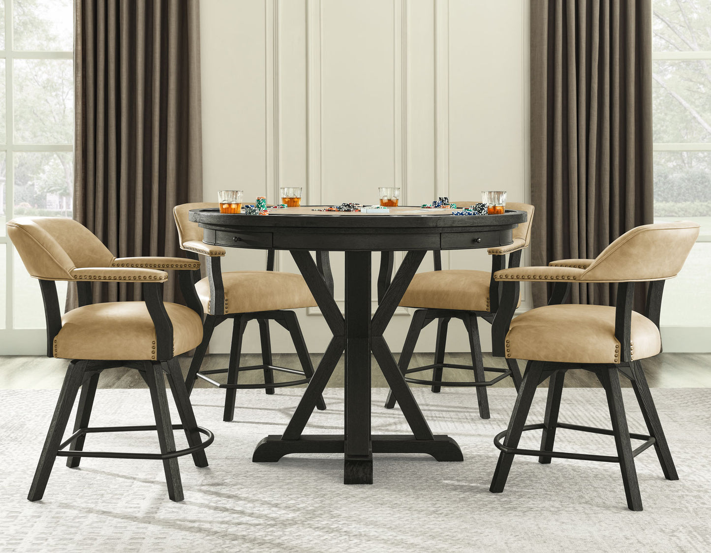 Rylie 6-PIece Counter Game Dining Set, Black Finish
