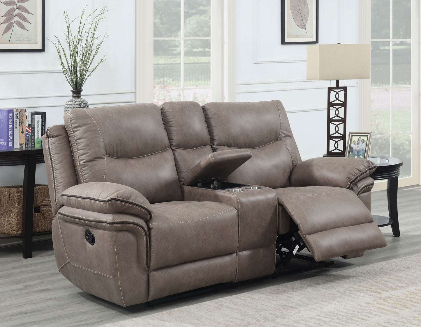 Isabella Manual Reclining Console Loveseat, Sand