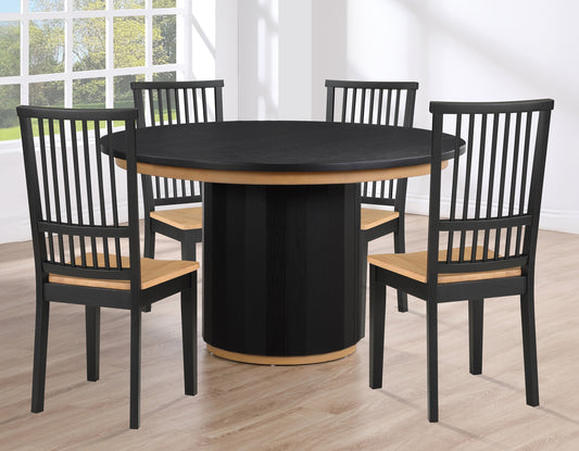 Magnolia Black 5-Piece Round Dining Set with Wooden Seat Chair