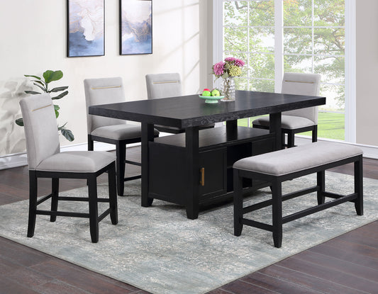 Yves 6-Piece Storage Counter Dining Set
(Table, Bench & 4 Counter Chairs)